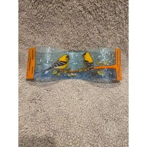 Pampeana Art Glass 8" Fused Wave Plate Yellow Birds Finch Hand Painted Ecuador